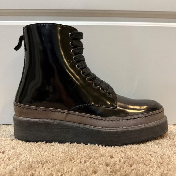 Dolce &‎ Gabbana Platform Boots Lug Sole Lace Up Ankle Booties Black 5 - Picture 1 of 6